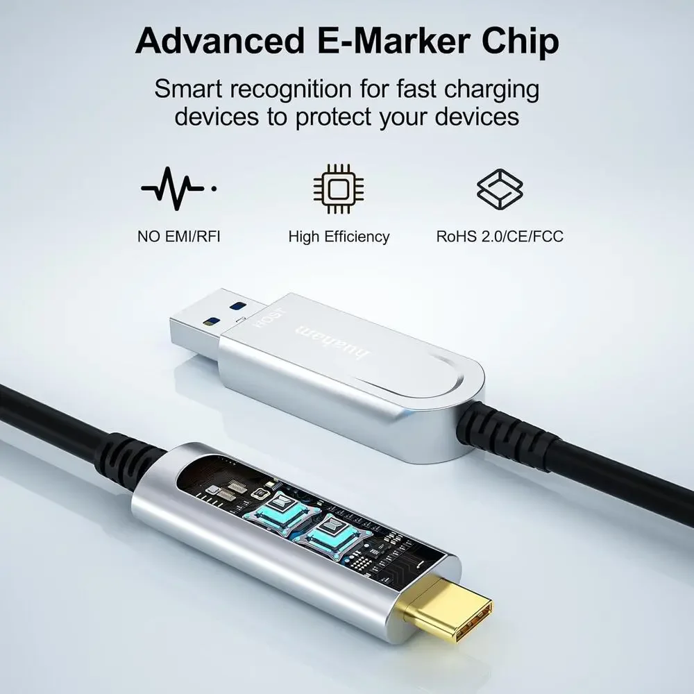 Huaham USB A To C Fiber Optic Cable 50FT, 10Gbps Active USB 3.2 Gen2 Cable With
